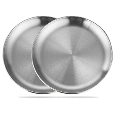 Image of Betinyar 2 Pieces 8 Inch Stainless Steel Round Plate, Metal Camping Plates, Reusable Dinner Plates for Outdoor Picnic Camping(Silver, 20cm)