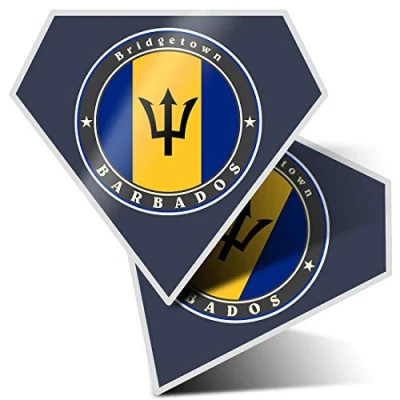 Image of 2 x Diamond Stickers 7.5 cm Barbados Bridgetown Flag Stamp Fun Decals for Laptops,Tablets,Luggage,Scrap Booking,Fridges, #5040