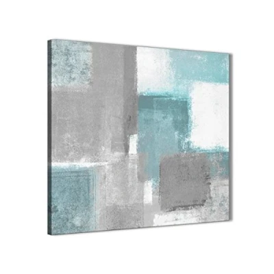 Image of Wallfillers Teal Grey Painting Bathroom Canvas Wall Art Accessories Abstract 1s377s 49cm Square Print