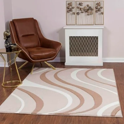 Image of Surya Ramila Modern Rug Runner Abstract Design in Marble Look for Dining Room, Bedroom, Living Room Soft Large 80 x 150 cm, White, Brown