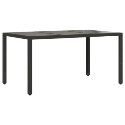 Image of vidaXL Outdoor Garden Table Black Poly Rattan with Tempered Glass Top, Powder Coated Steel Frame, Rectangular, UV Resistant for Patio/Deck