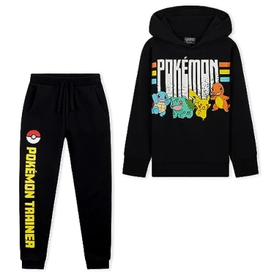 Image of Pokemon Boys Tracksuit 2 Piece Hoodie and Bottoms Set for Kids Teenagers 5 14 Years Gifts (Black, 9 10 Years)