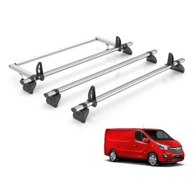 Image of Rhino Roof Rack for Vauxhall Vivaro 2014 2019 [Vauxhall Models] 2 Bars &amp; Rear Ladder Roller + Loadstops KR25/JC2FL/KLS2