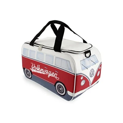 Image of BRISA VW Collection Volkswagen Insulated Cool Warm Thermo Picnic Lunch Bag Box for Food in T1 Bus Design (Red &amp; White/25 Liters/6.6 Gallons)