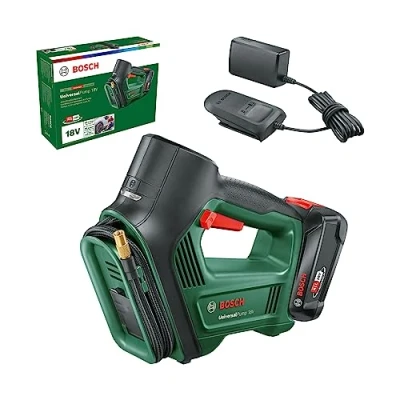 Image of Bosch Home and Garden Electric Air Pump/Air Compressor UniversalPump 18V (1x 2,0 Ah Battery; 18 Volt System; for Car, Motorcycle Bicycle Tyres; 150 PSI; 10.3 Bar; in Carton Packaging)