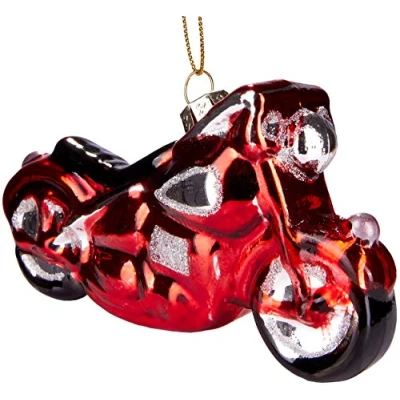 Image of BRUBAKER Motorcycle Red Hand Painted Glass Christmas Bauble Mouth Blown Tree Decoration Figures Funny Pendant Ball about 4.7 inches (12 cm)