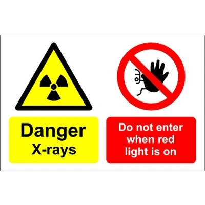 Image of Danger x Rays Do not Enter When red Light is on Safety Sign 1mm Plastic PVC Size 300 200mm