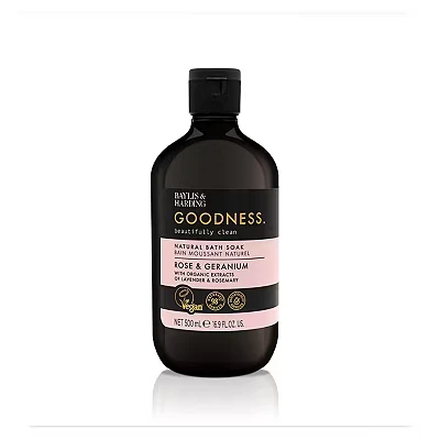 Image of Baylis &amp; Harding Goodness Rose Geranium Natural Bath Soak, 500 ml (Pack of 3) Vegan Friendly