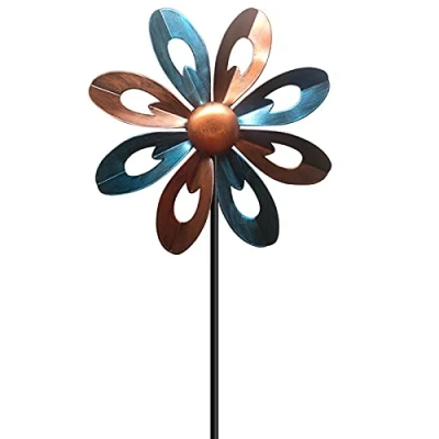 Image of NIUXICH Garden Wind Spinners,Outdoor Metal Stake Yard Spinners Catcher Mills,Kinetic Windmills Catchers for Outdoor Patio Lawn Garden, Blue, 68Ã—22Ã—9.5cm