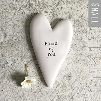 Image of East of India Tiny Porcelain Heart Token With The Words Proud you, Gift Token, Keepsake Gift, Heart,