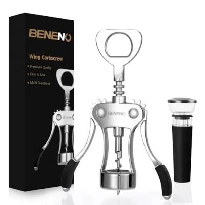 Image of Wine Opener with Leak Proof Vacuum Stopper, Zinc Alloy Premium Wing Corkscrew Bottle Multifunctional Bottles Opener, Upgrade