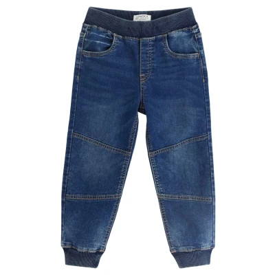 Image of WILMER wide leg jeans in denim jersey with reinforced knees