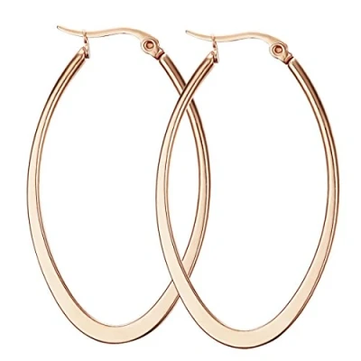 Image of Caimeytie Oval Hoop Earrings for girls Stainless Steel Rose Gold Plated Gift women Available in Black/Silver/Gold/Rose