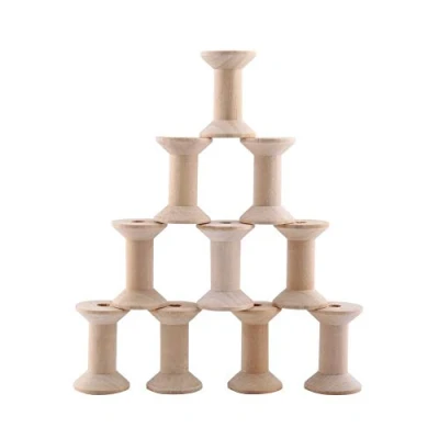 Image of Pack of 10 Empty Sewing Spools Natural Colour Wooden Spool Thread Ribbon Holder Wire Rope Chain 1.85 x 1.22