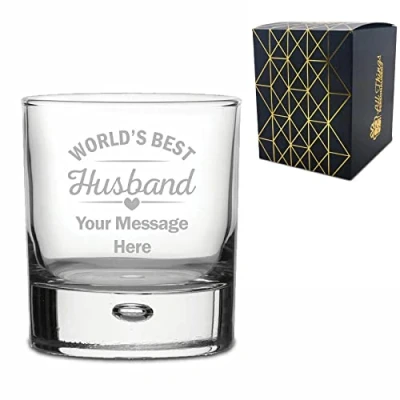 Image of Personalised Engraved Whisky Glass Tumbler with World&#039;s Best Husband Design, Gift Boxed, Personalise Any Message for Valentines, Anniversaries