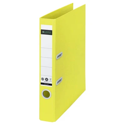 Image of Leitz Recycle Qualitäts Ordner 180 A4, 1er Pack, 5 cm Rückenbreite, Für 350 Blatt, 100% recycelbares PP und recycelter Karton, CO2 kompensiert, Umweltfreundlich, Serie, Gelb, 10190015