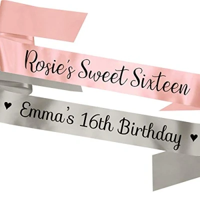 Image of LUCOBE Personalised Sweet Sixteen Sash 16th Birthday Accessory Fully Customisable 14 Colours!