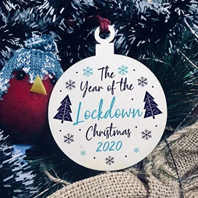 Image of RED OCEAN Christmas Lockdown Personalised Wooden Hanging Bauble 2020 Tree Decorations