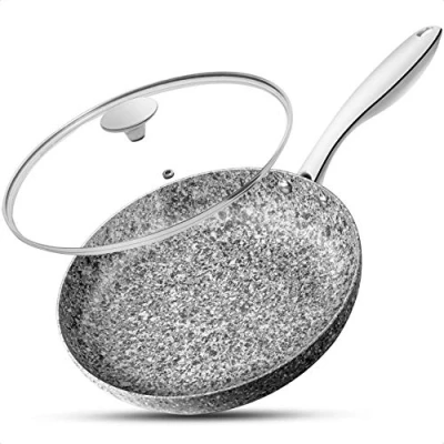 Image of MICHELANGELO 26CM Frying Pan with Lid, Non Stick Granite Stone Pan, Derived Coating Omelette Nonstick Pans Skillets Lid Oven Safe