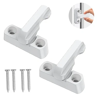 Image of Sash Jammers Window Locks, 2 PCS UPVC PVC Doors Windows Home Security, Plastic Steel Casement Door and Jammer, Restrictor Lock(White)