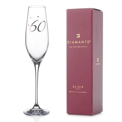Image of DIAMANTE Swarovski 60th Birthday Champagne Flute Single Crystal Glass with Platinum 60 Embossed and Crystals Gift Boxed