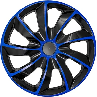 Image of NRM Quad Wheel Trims 15 Inch 4 x Universal Hub Caps Car Vehicle Set of (Blue/Black, Inches)