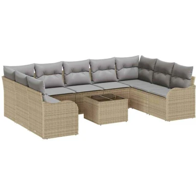 Image of vidaXL 10 Piece Garden Sofa Set with Cushions Black Poly Rattan