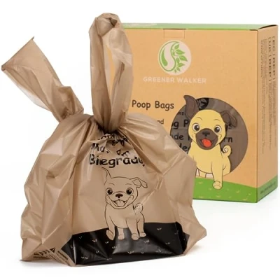 Image of GREENER WALKER Tie Handles Poo Bags for Dog Waste, 600 Pet Poop Bags, 100% Leak proof Thick and Strong Biodegradable (Brown)