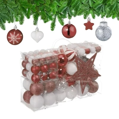 Image of Christmas Baubles Set of 101, Glittering, Tree Decorations, Spheres &amp; Spikes, Plastic, Traditional, Relaxdays
