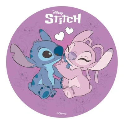 Image of Dekora, Stitch &amp; Angel Edible Cake Topper, Disney Decoration for Children&#039;s Birthday Cake, Round Wafer Disc 20 CM