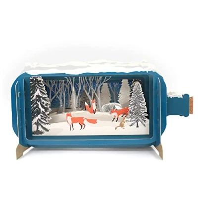 Image of Message In A Bottle Winter Woodland Foxes Pop Up Christmas Card By Alljoy Cards XMIB066