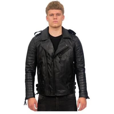 Image of Men&#039;s Black Leather Quilted Design Biker Jacket Casual Brando Motorcycle Fashion 2XL