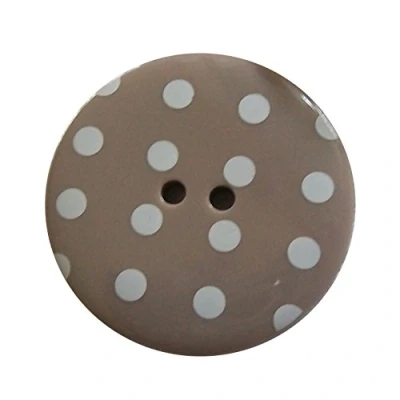 Image of Round Plastic Polka Dot Spot 2 Hole Buttons Pack of 5 (15mm, Taupe with White)