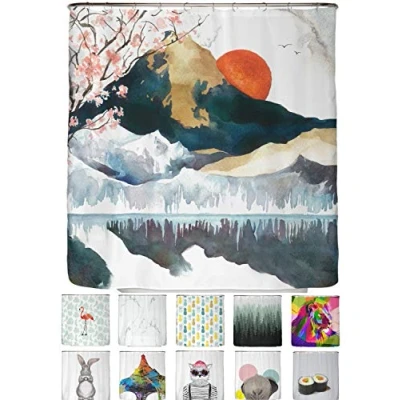 Image of arteneur® Japan Shower Curtain 180 x 200cm Mould Resistant Fabric, Weighted Hem, Opaque, Waterproof, Washable incl. 12 hooks