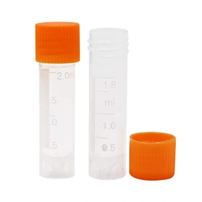 Image of 100 Pieces 2ml Plastic Graduated Vial Tube with Screw Caps, Test Tubes Small Sample Storage Container for Lab (Orange)