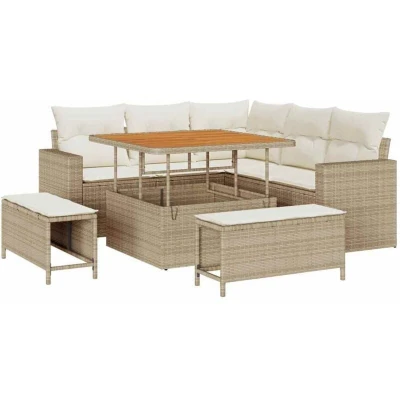 Image of Vidaxl 8 Piece Garden Sofa Set with Cushions Beige Poly Rattan