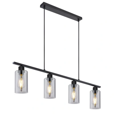 Image of Hadera Bar Pendant Ceiling Light Matt Black Smoke Glass Shade 4x E27