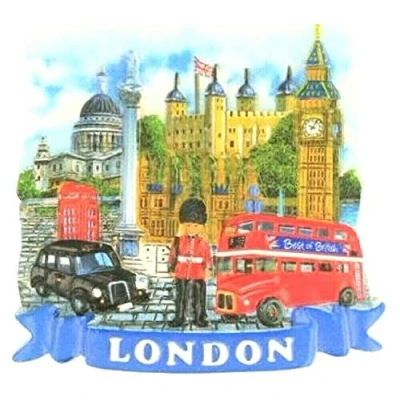 Image of London Fridge Magnet Gift Landmarks Big Ben Red Bus Taxi Telephone Box Souvenir