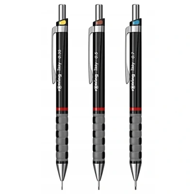 Image of rOtring Tikky Mechanical Pencil 0.35mm, 0.5mm and 0.7mm HB Lead Black Barrel 3 Piece Set