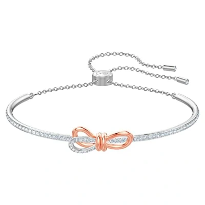 Image of Swarovski Women&#039;s Lifelong Bow Bangle Bracelet, Brilliant White Crystals with Mixed Metal, from the Collection