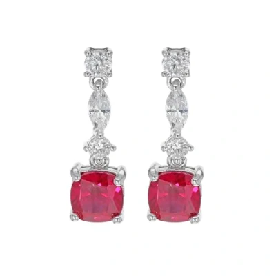 Image of Tuscany Silver Women&#039;s Sterling Rhodium Plated Red and White Cubic Zirconia Drop Earrings