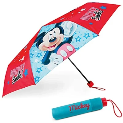 Image of BONNYCO Windproof Umbrella Kids Mickey Mouse Folding for Bag, Backpack or Travel Compact with Reinforced Structure Mini Boys Original Gifts