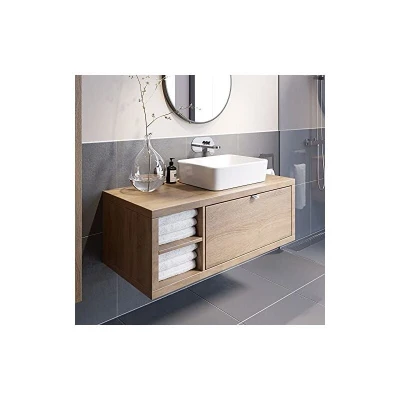 Image of Vitusso® 1100mm Bathroom Vanity Unit Countertop Basin Sink Wall Hung Drawer with Shelves Storage Oak Wood, Croix White LH