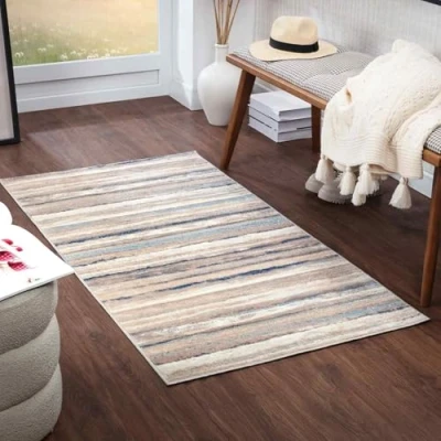 Image of Surya Bruges Modern Rug Runner Abstract Design in Marble Look for Living Room, Dining Bedroom Large Soft Short Pile 80 x 150 cm Grey, Ivory