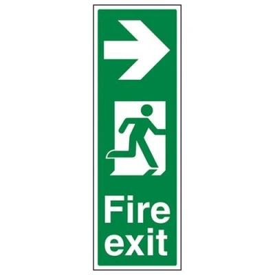Image of V Safety Fire Exit Arrow Right Sign 150mm x 450mm Self Adhesive Vinyl