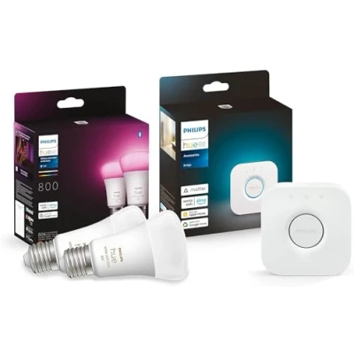 Image of Philips Hue White and Col. Amb. E27 2 Pack 800lm + Bridge