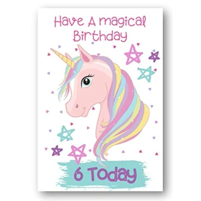 Image of Second Ave Age 6 Children&#039;s Kids Magical Unicorn 6th Birthday Card Greetings