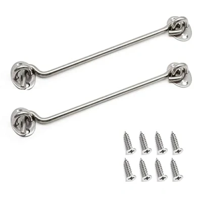 Image of BuxiuGK 2 Pack Cabin Hook Eye Door Latch Stainless Steel 8 Inch/200mm with Mounting Screws for Shed Doors Cabinet