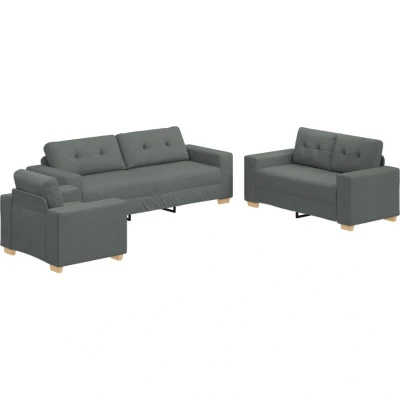 Image of vidaXL 3 Piece Sofa Set with Cushions in Dark Grey Fabric