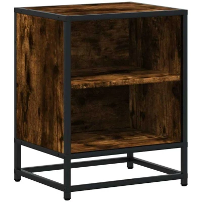 Image of vidaXL bedside cabinet smoked oak finish engineered wood &amp; metal nightstand/table with storage
